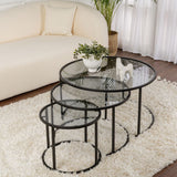 Modern Coffee Table Set of 3 Uru Black - Grey Glass - 80/60/42 cm 