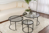 Modern Coffee Table Set of 3 Uru Black - Grey Glass - 80/60/42 cm 