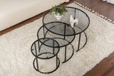 Modern Coffee Table Set of 3 Uru Black - Grey Glass - 80/60/42 cm 