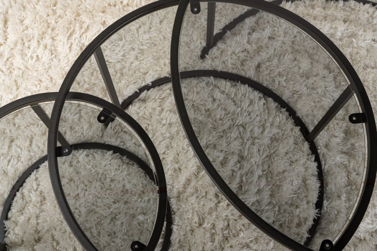 Modern Coffee Table Set of 3 Uru Black - Grey Glass - 80/60/42 cm 