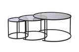 Modern Coffee Table Set of 3 Uru Black - Grey Glass - 80/60/42 cm 
