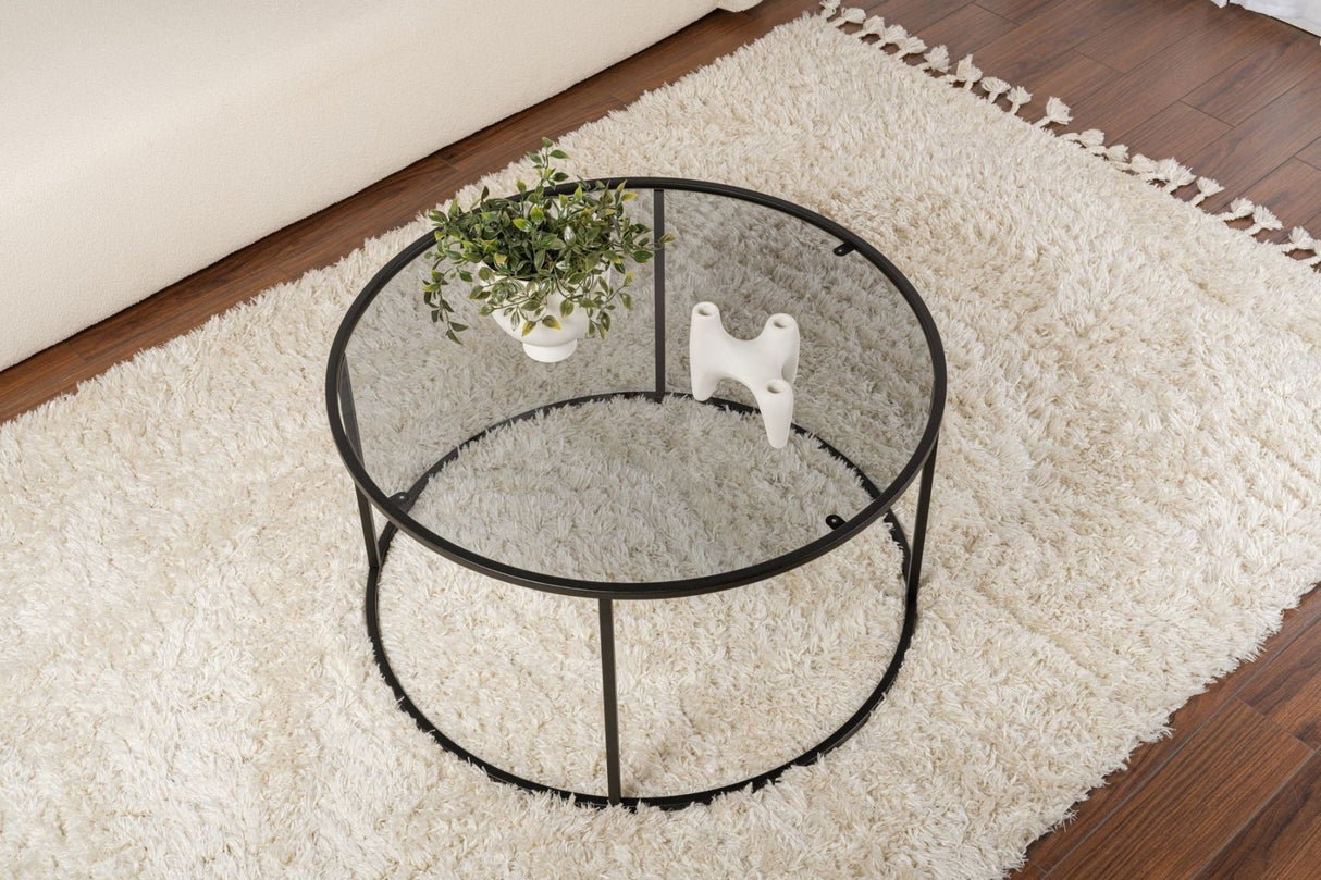 Modern Round Coffee Table Uru Black - Gray Glass - 80 cm 