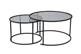 Modern Round Coffee Table Set of 2 Uru Black - Grey Glass - 80/60 cm 