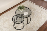 Modern Round Coffee Table Set of 2 Uru Black - Gray Glass - 60/42 cm 