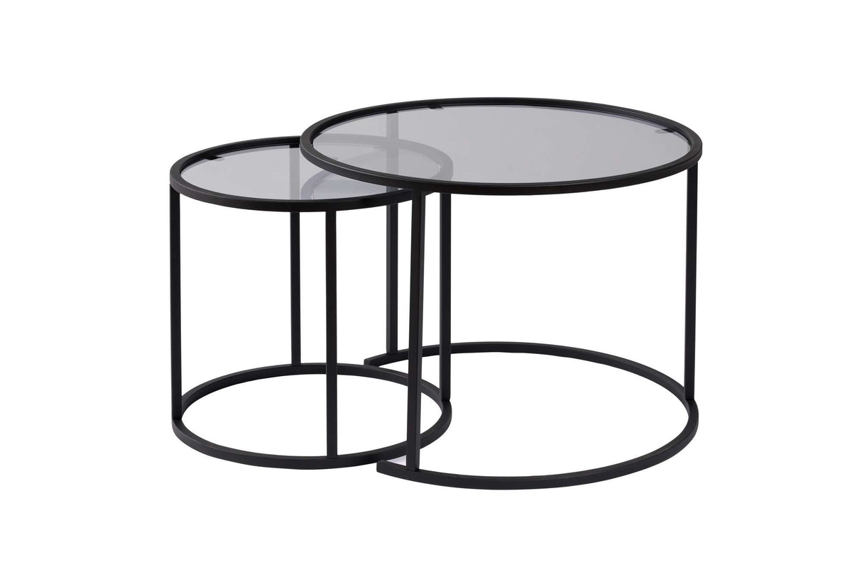 Modern Round Coffee Table Set of 2 Uru Black - Gray Glass - 60/42 cm 