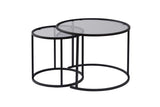 Modern Round Coffee Table Set of 2 Uru Black - Gray Glass - 60/42 cm 