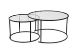 Modern Round Coffee Table Set of 2 Uru Black - Transparent Glass - 80/60 cm 