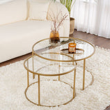 Modern Round Coffee Table Set of 2 Uru Gold - Transparent Glass - 80/60 cm 