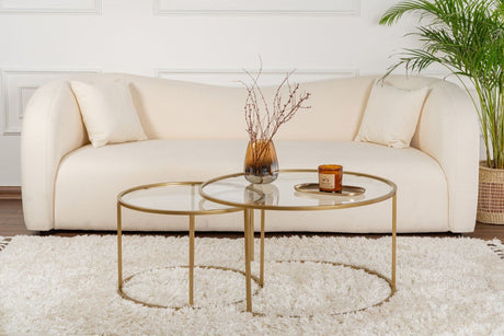 Modern Round Coffee Table Set of 2 Uru Gold - Transparent Glass - 80/60 cm 