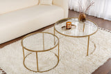 Modern Round Coffee Table Set of 2 Uru Gold - Transparent Glass - 80/60 cm 