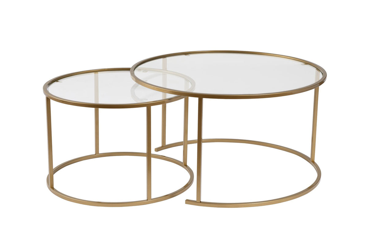 Modern Round Coffee Table Set of 2 Uru Gold - Transparent Glass - 80/60 cm 