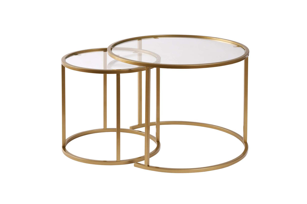 Modern Round Coffee Table Set of 2 Uru Gold - Transparent Glass - 60/42 cm 