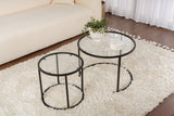 Modern Round Coffee Table Set of 2 Uru Black - Transparent Glass - 60/42 cm 