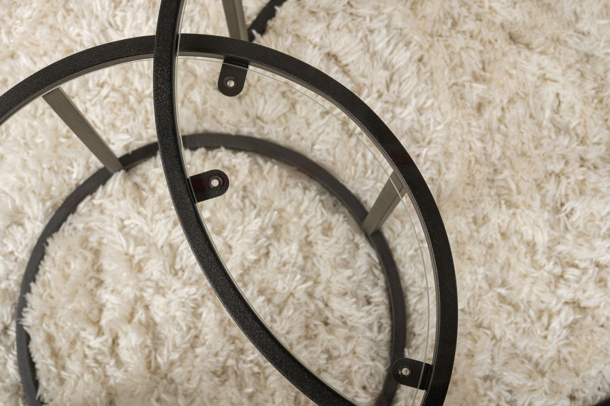 Modern Round Coffee Table Set of 2 Uru Black - Transparent Glass - 60/42 cm 