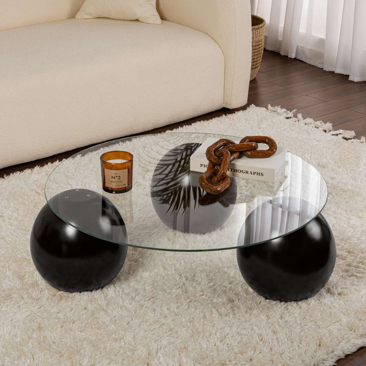 Miro coffee table black and transparent 85x85 cm tempered glass Black Transparent Tempered glass 