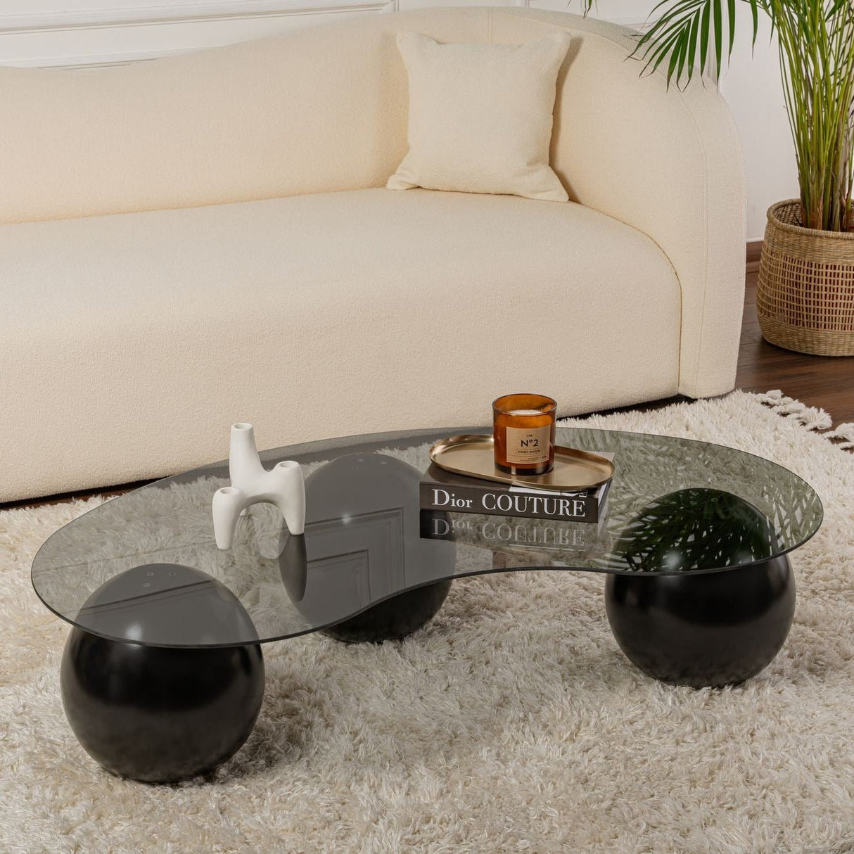 Living room table Sphere 120x70x30 cm Black Gray Tempered glass 