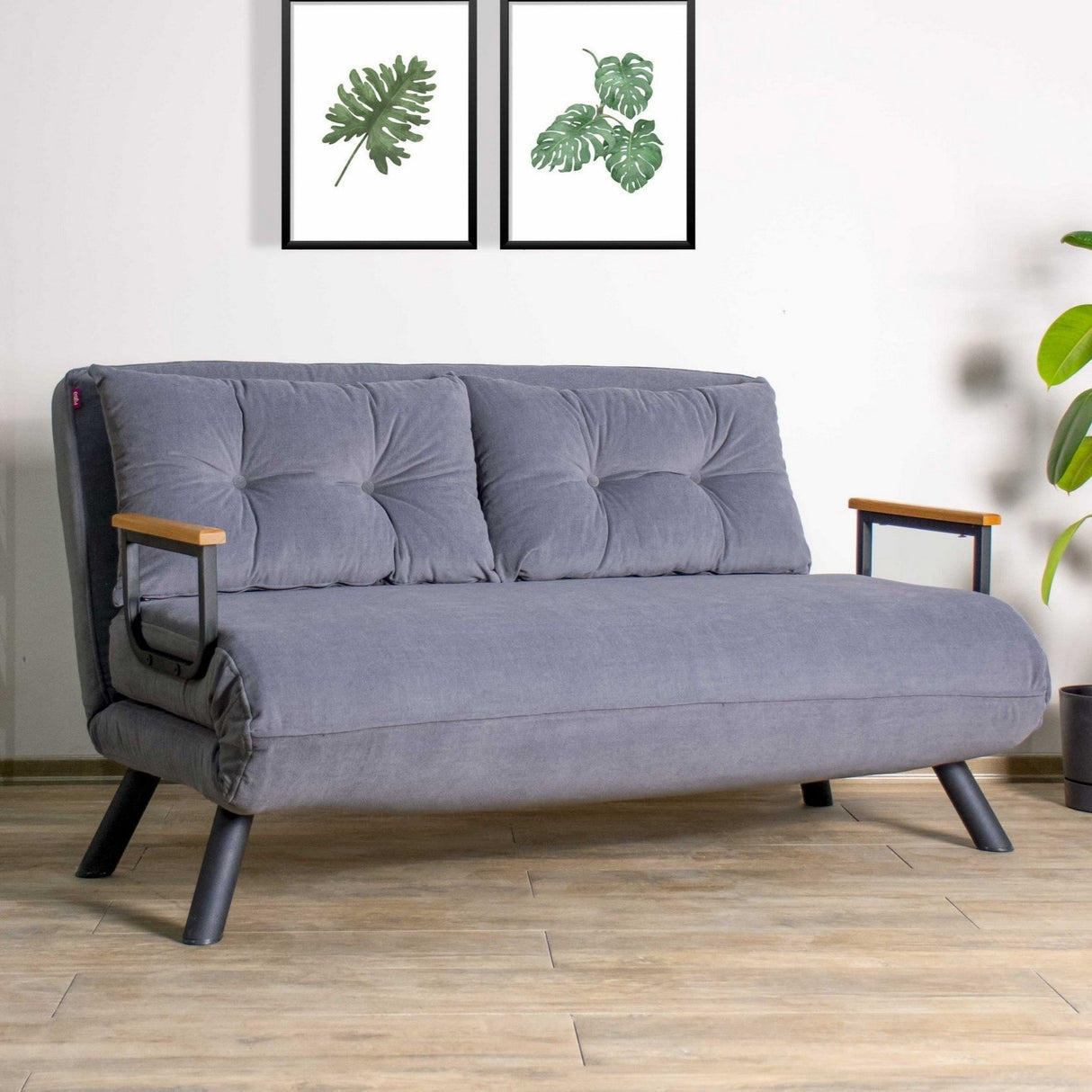 2-seater Sofa Bed Sando Fabric Gray 