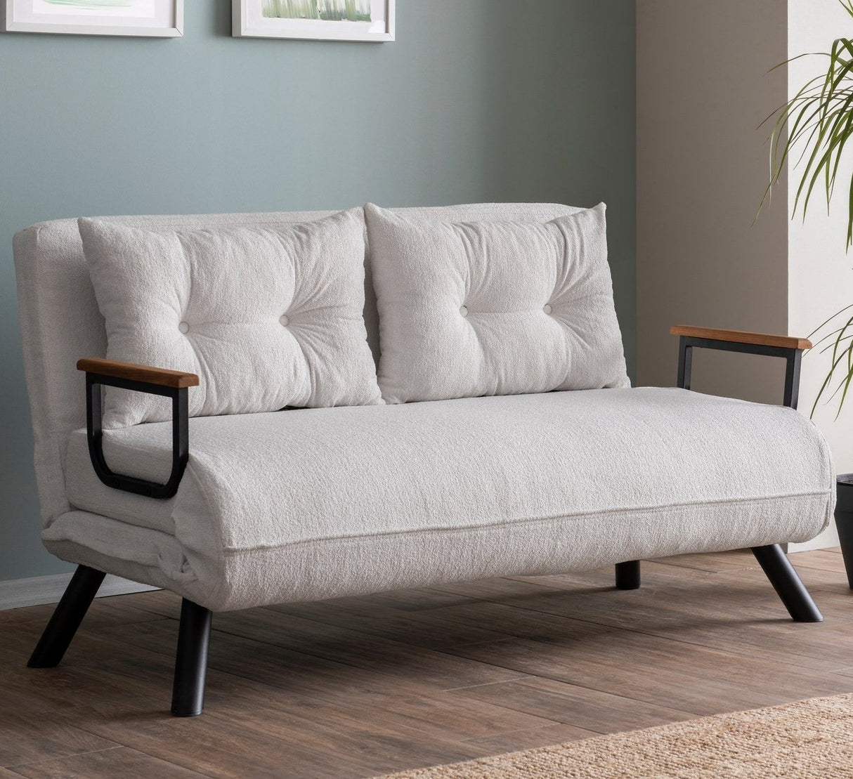 2-seater Sofa Bed Sando Cream Teddy Fabric 