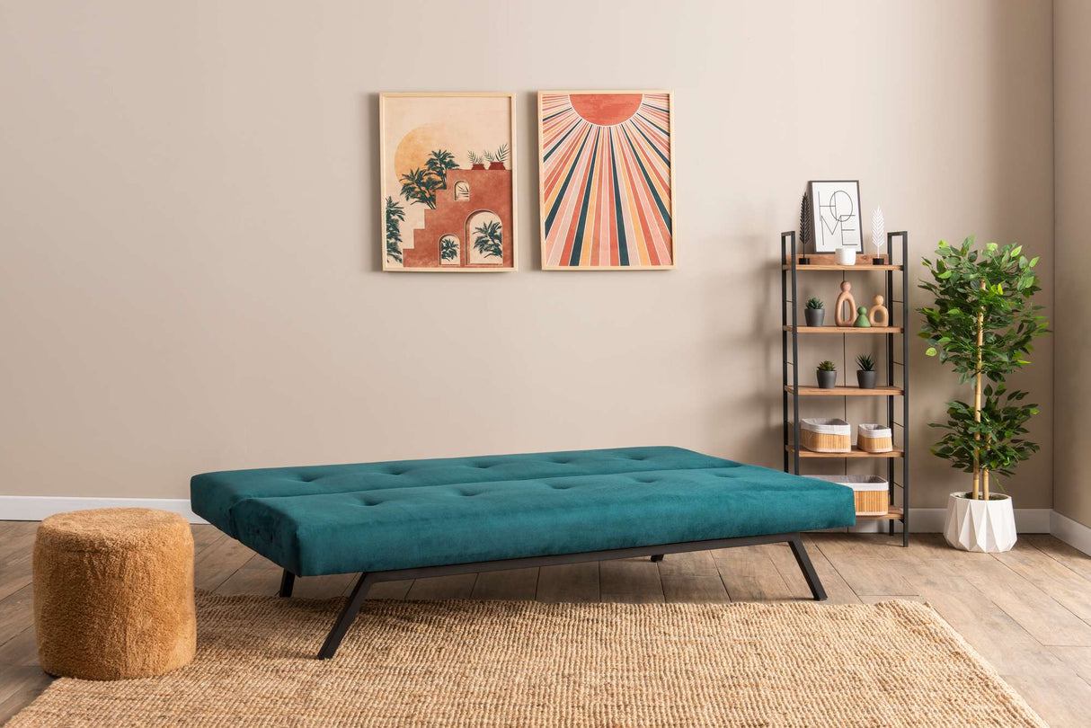 3-Seater Sofa Bed Zoly Petrol Green Fabric - 180 cm - Without Armrests - Button-Tufted 