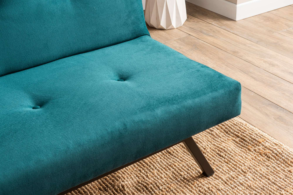 3-Seater Sofa Bed Zoly Petrol Green Fabric - 180 cm - Without Armrests - Button-Tufted 