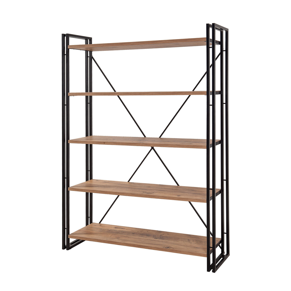 Boekenkasten - Industriële boekenkast dennenhout melamine zwart metaal Cosmo 130x180x35 cm - Dimehouse