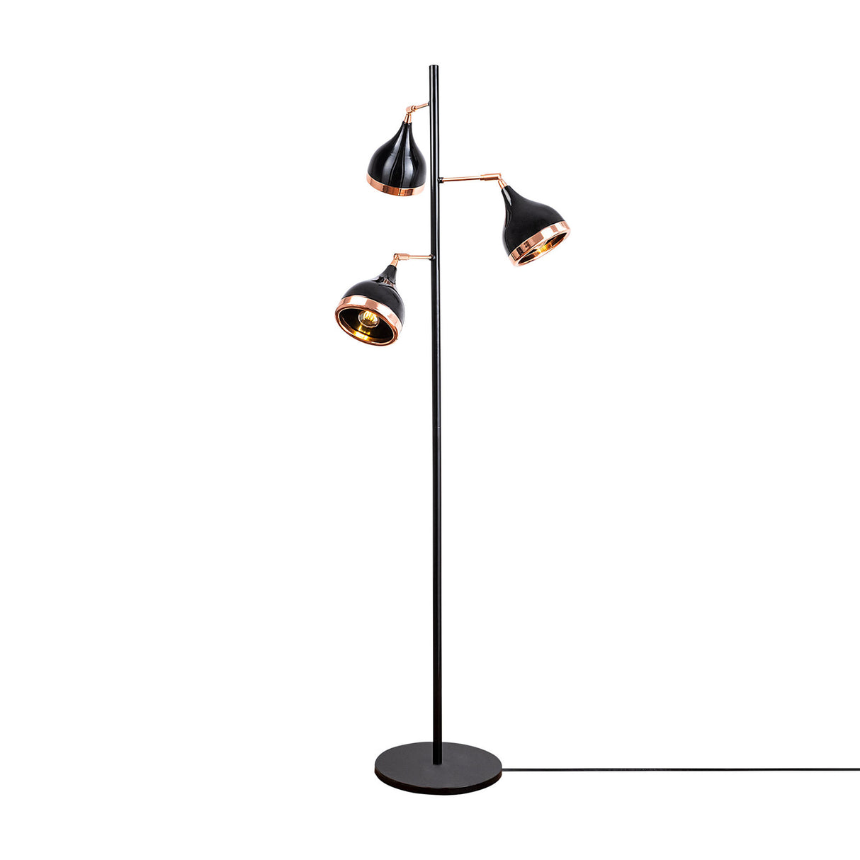 Floor lamp 3-light Black Copper Metal Grip 