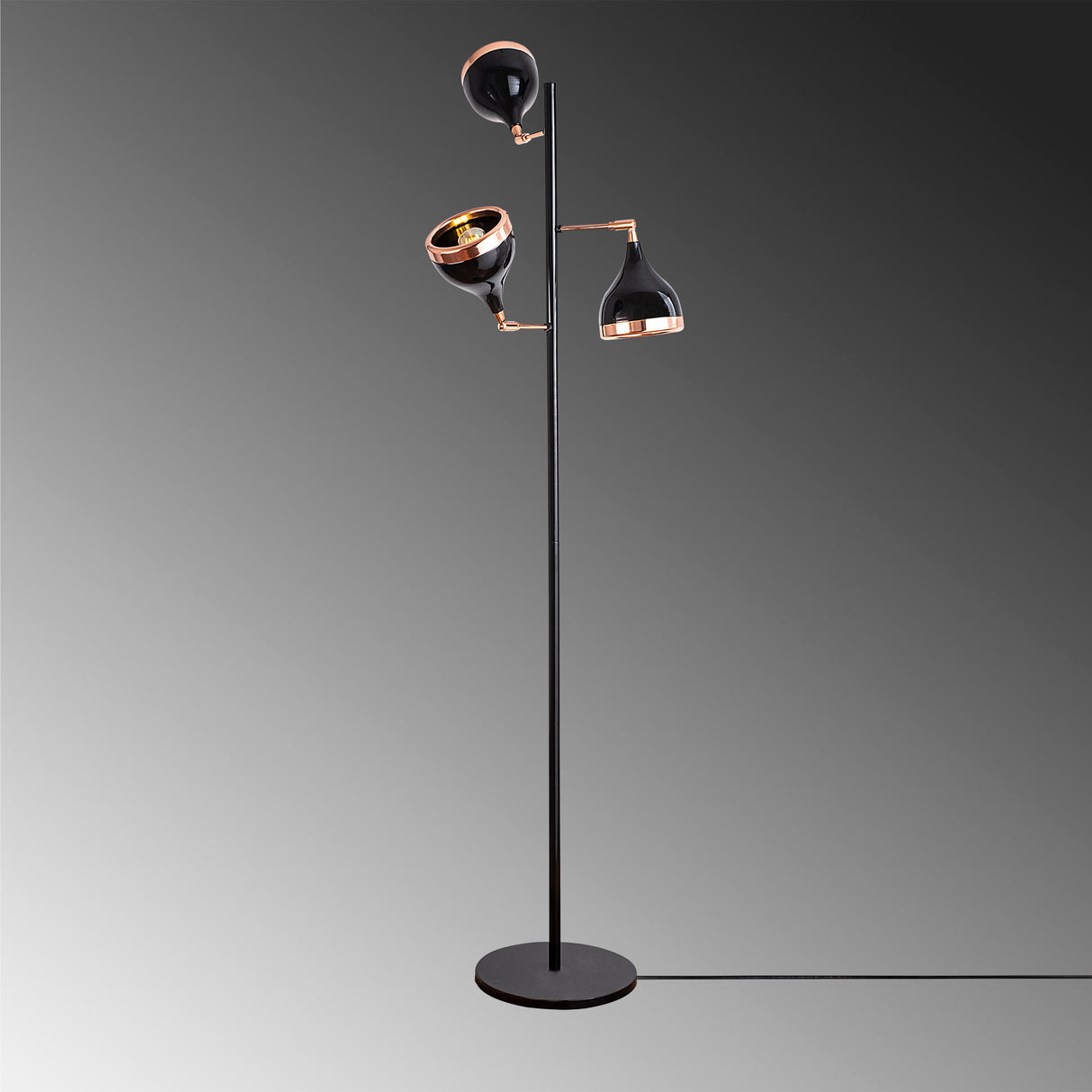Floor lamp 3-light Black Copper Metal Grip 