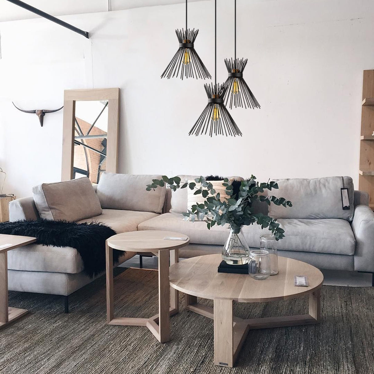 3-Light Pendant Lamp Tiered Black Metal Lyric 