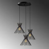 3-Light Pendant Lamp Tiered Black Metal Lyric 
