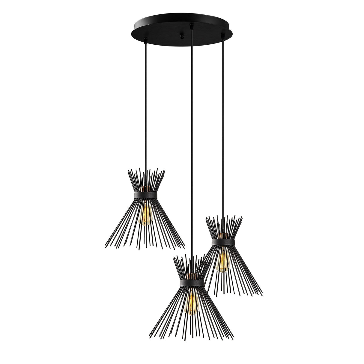 3-Light Pendant Lamp Tiered Black Metal Lyric 