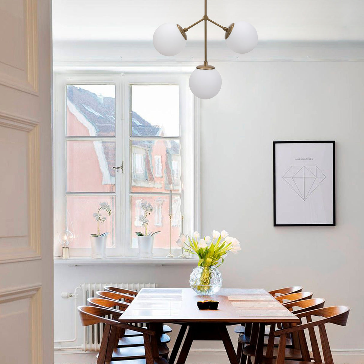 Pendant lamp 3-light White Glass Polaris 