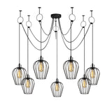 7-light Black Metal Predator Pendant Lamp 