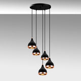 5-Light Tiered Pendant Black Copper Metal Grip 