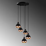 5-Light Tiered Pendant Black Copper Metal Grip 