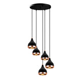 5-Light Tiered Pendant Black Copper Metal Grip 