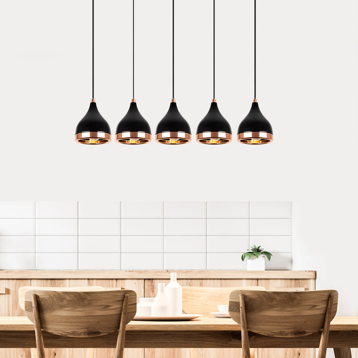 Pendant lamp 5-light Black Copper Metal Grip 