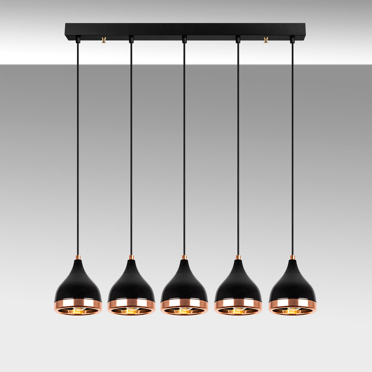 Pendant lamp 5-light Black Copper Metal Grip 