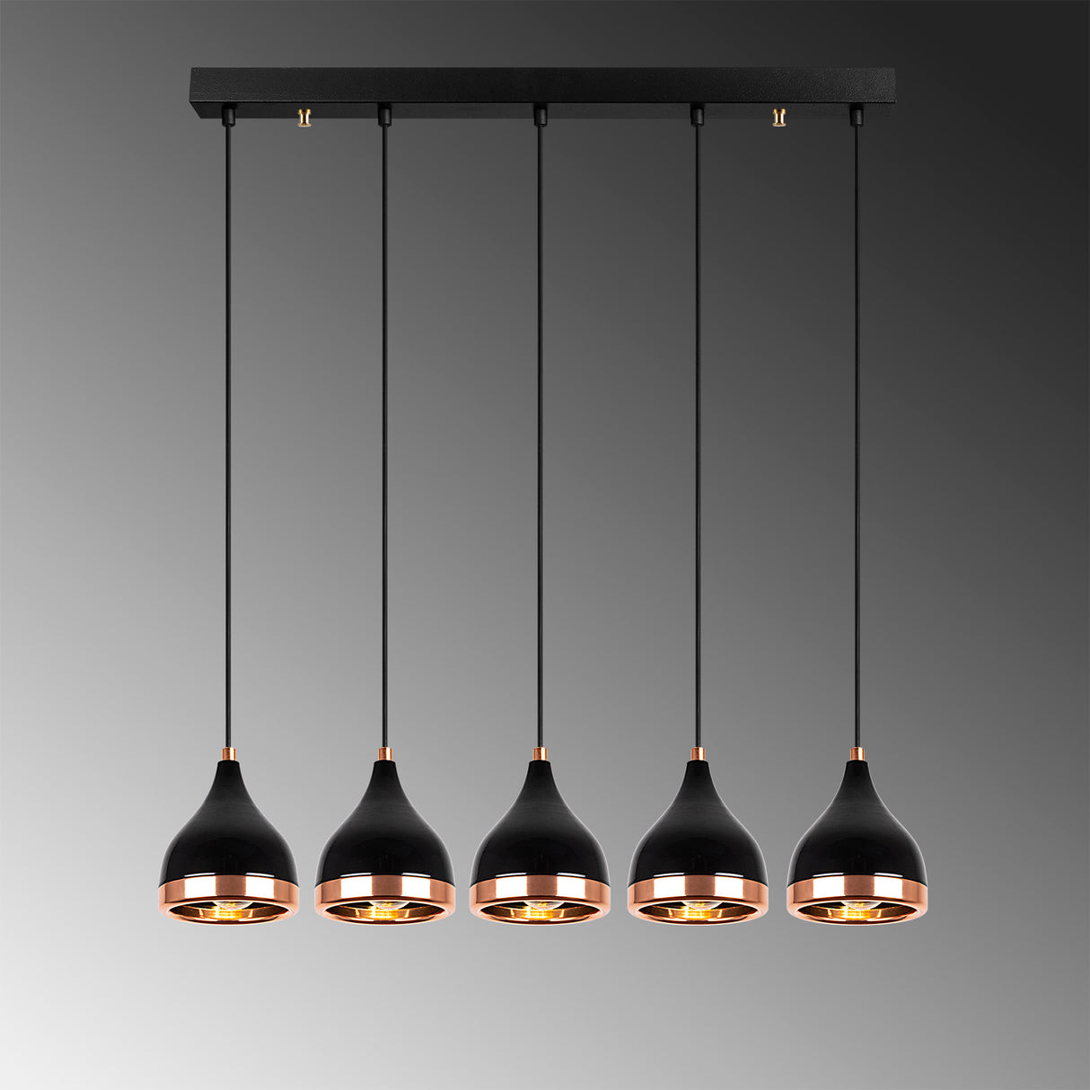 Pendant lamp 5-light Black Copper Metal Grip 