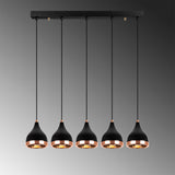 Pendant lamp 5-light Black Copper Metal Grip 