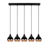 Pendant lamp 5-light Black Copper Metal Grip 