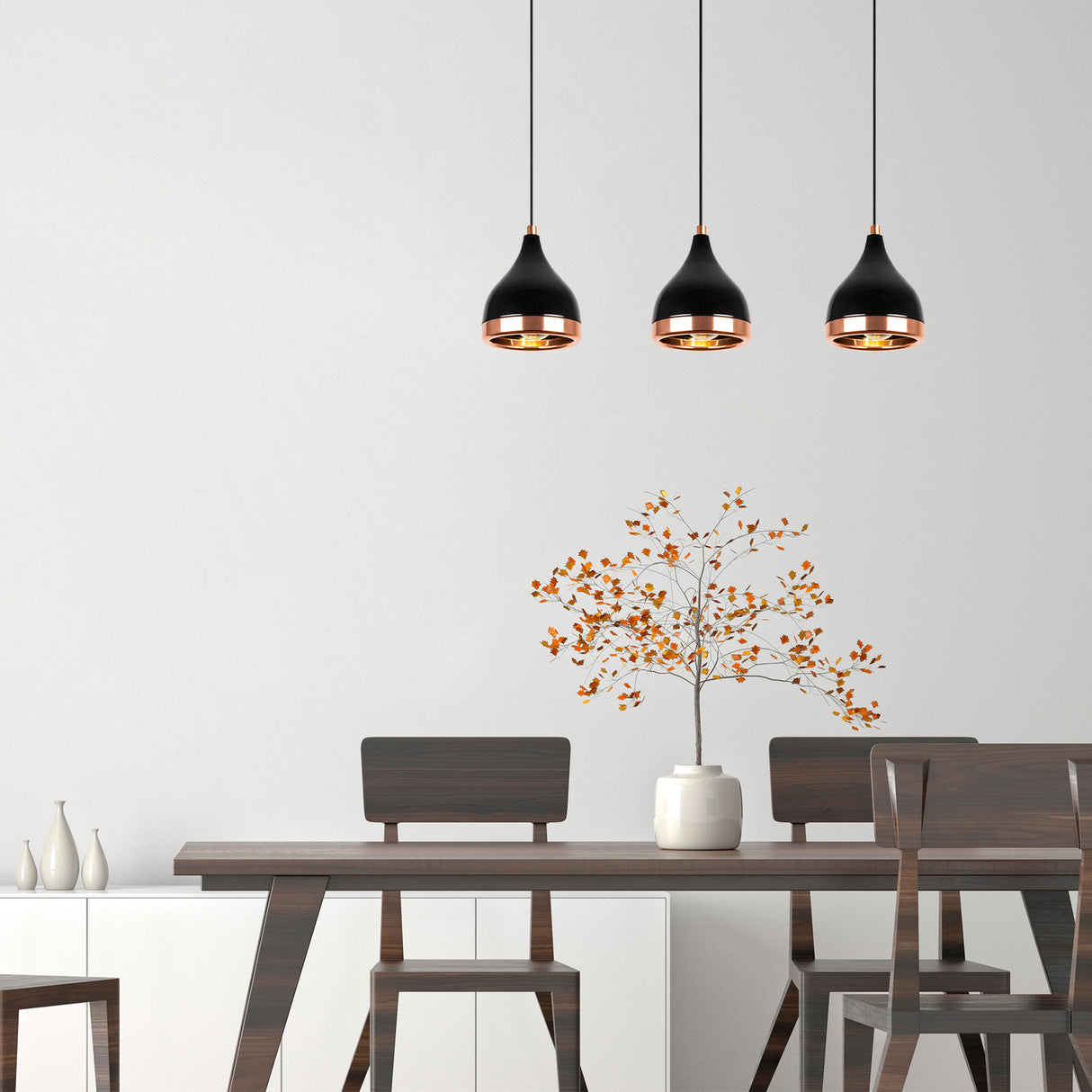 Pendant lamp 3-light Black Copper Metal Grip 
