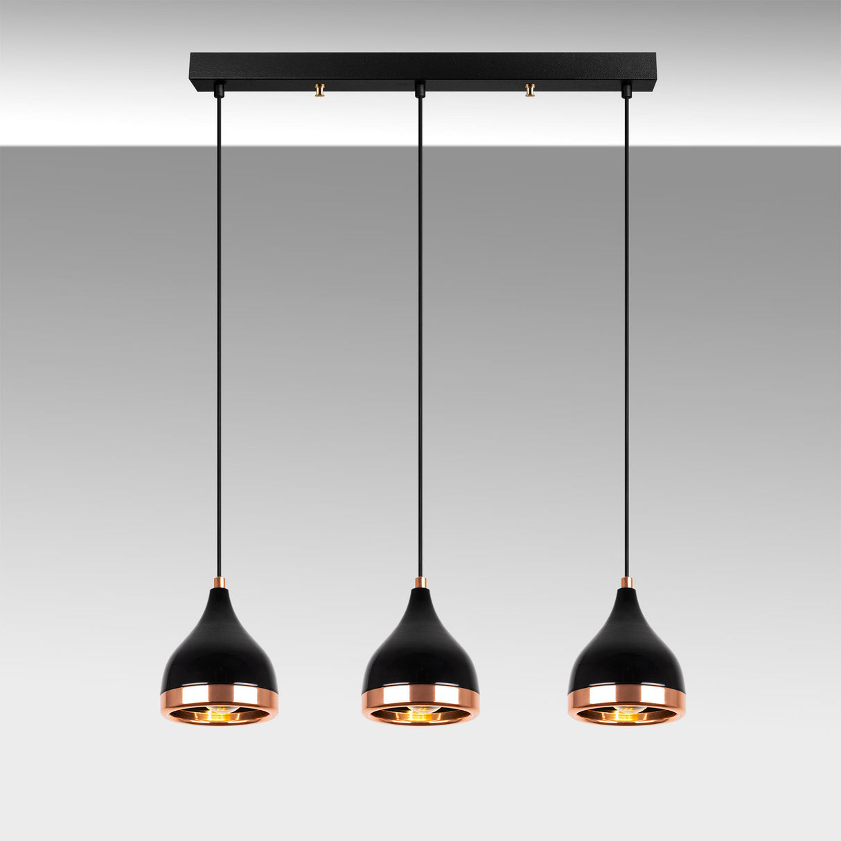 Pendant lamp 3-light Black Copper Metal Grip 