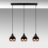 Pendant lamp 3-light Black Copper Metal Grip 