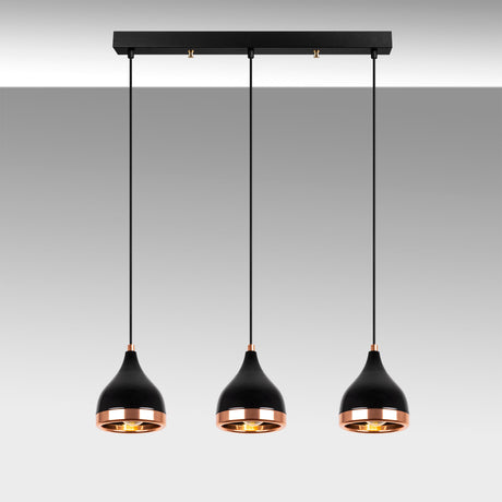 Pendant lamp 3-light Black Copper Metal Grip 
