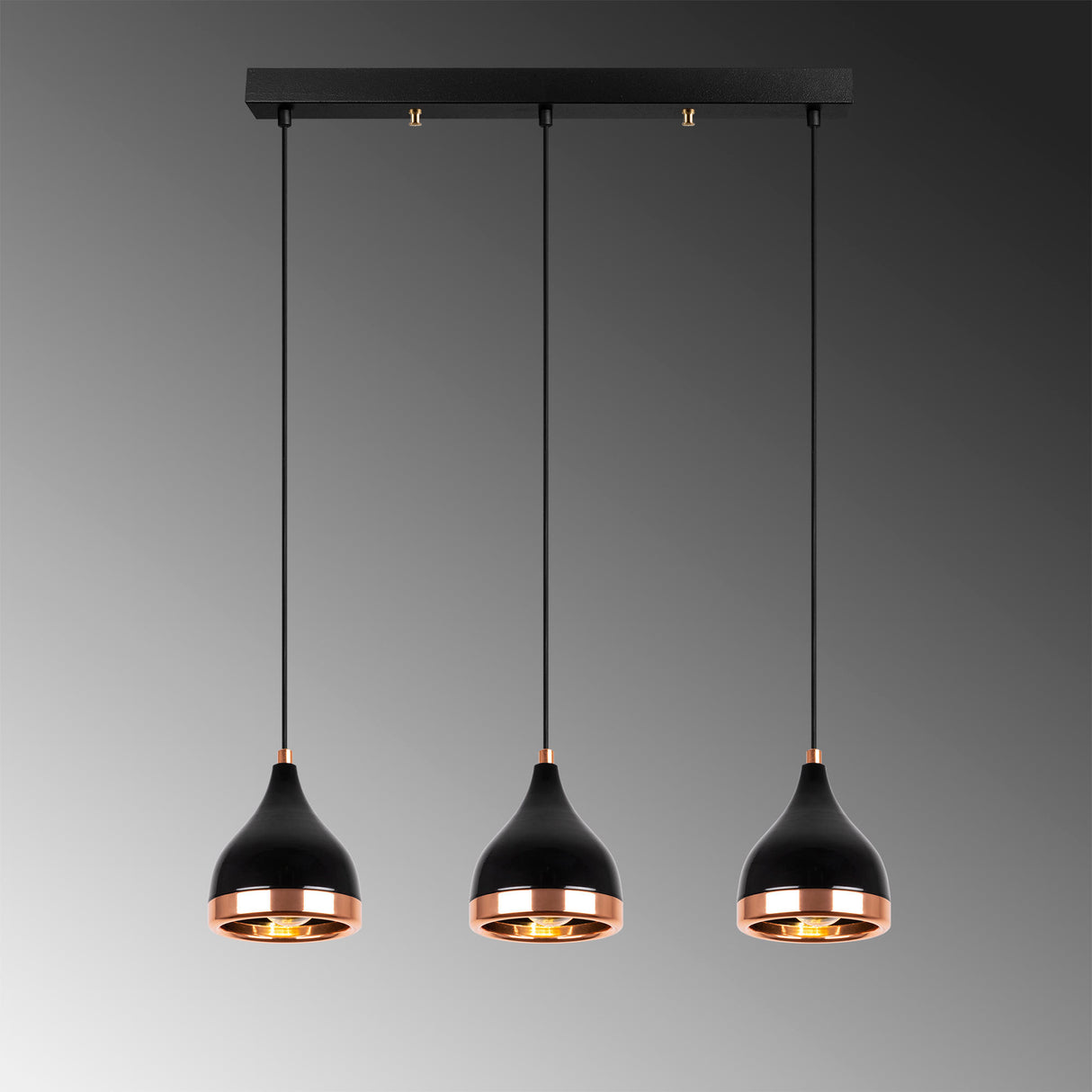 Pendant lamp 3-light Black Copper Metal Grip 