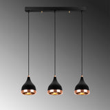 Pendant lamp 3-light Black Copper Metal Grip 