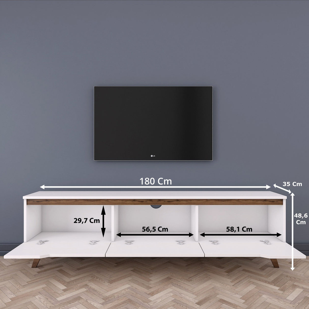 TV Furniture Osiris White Dark Walnut Melamine 180x48.6x35 cm