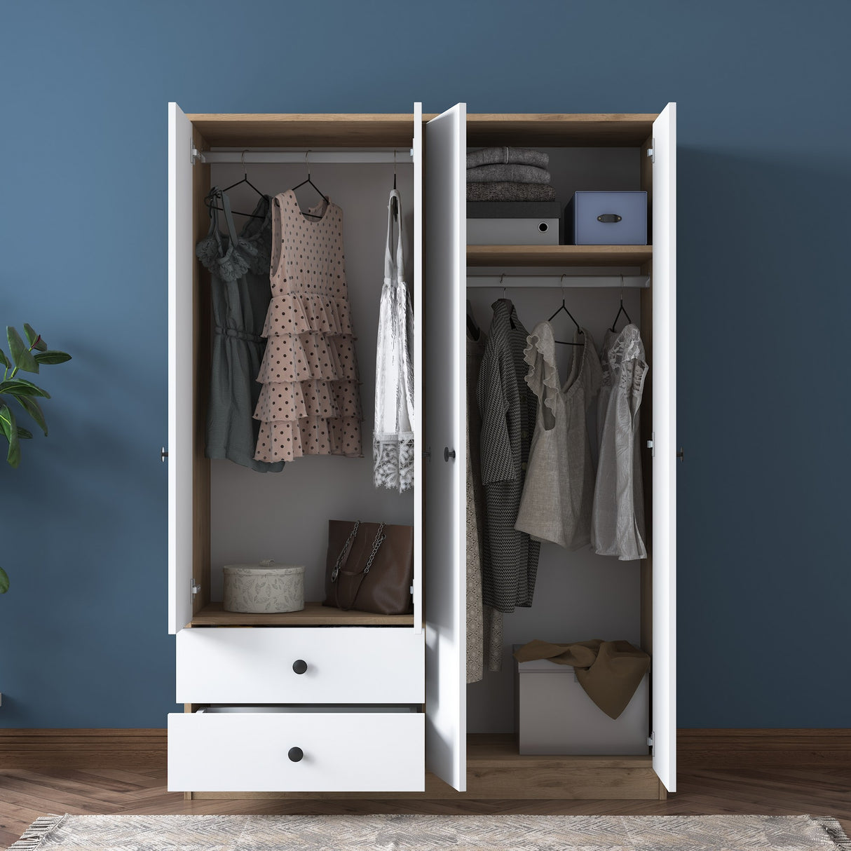 Wardrobe Aspen Walnut White Melamine 120x170x42.5 cm