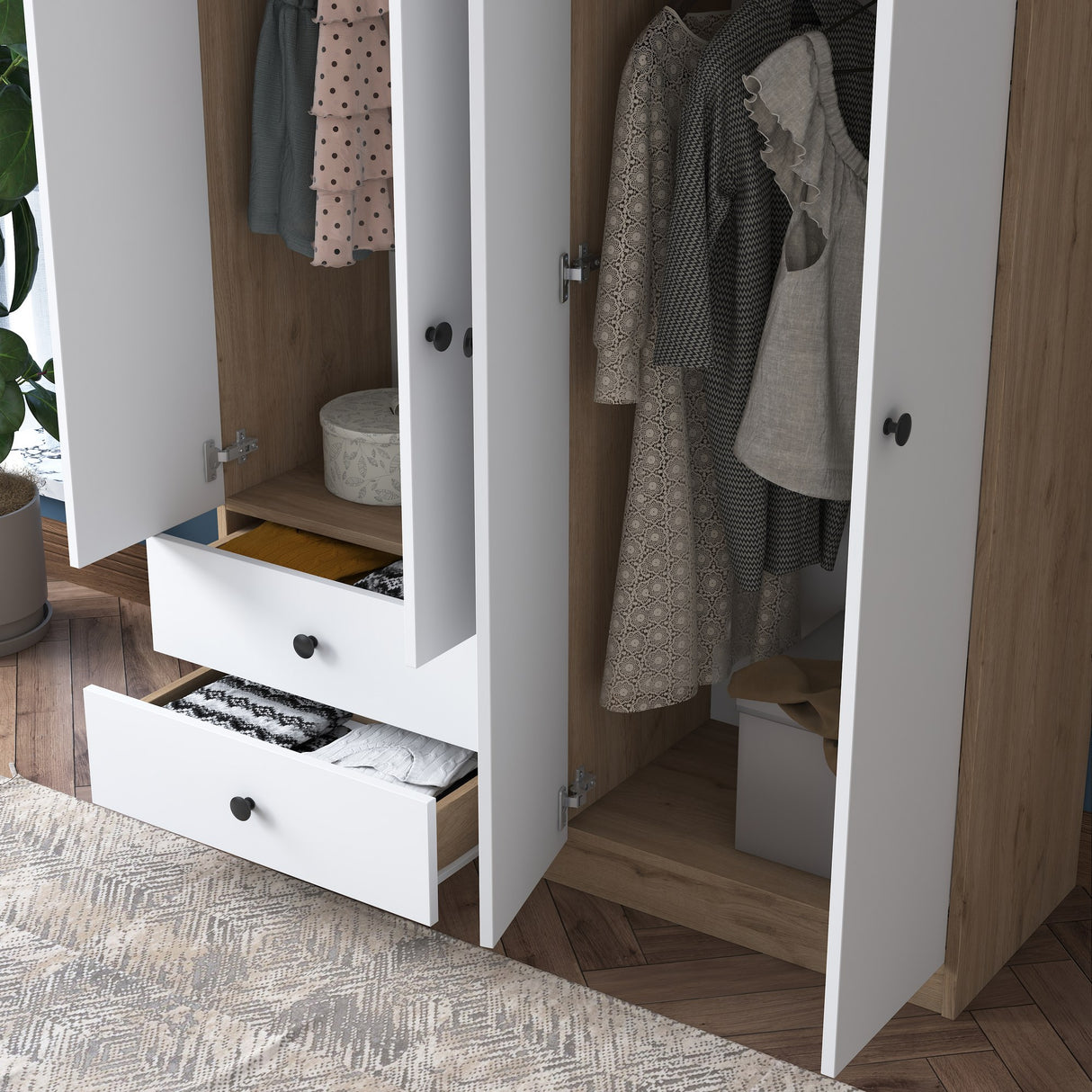 Wardrobe Aspen Walnut White Melamine 120x170x42.5 cm
