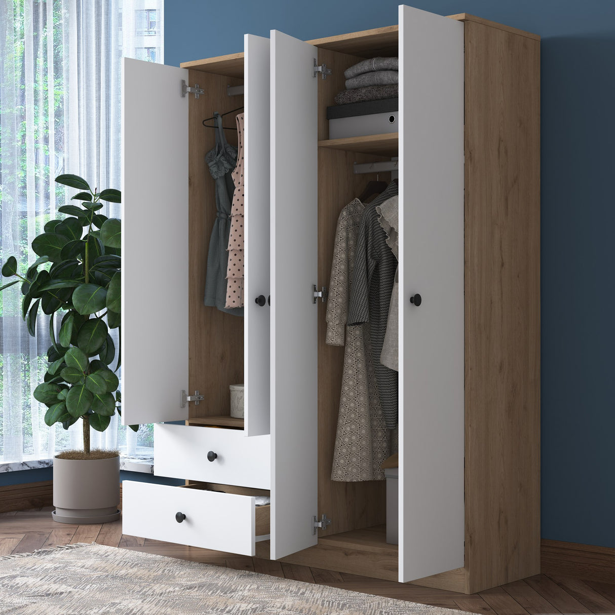 Wardrobe Aspen Walnut White Melamine 120x170x42.5 cm